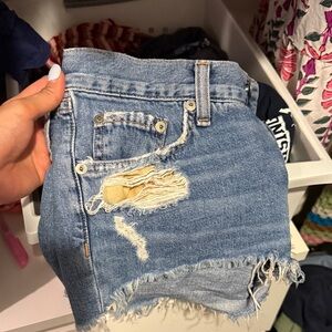 rag & bone Blue Distressed Jean Shorts